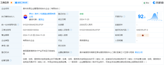 出資2億！茅臺(tái)成立赤源企管合伙企業(yè)