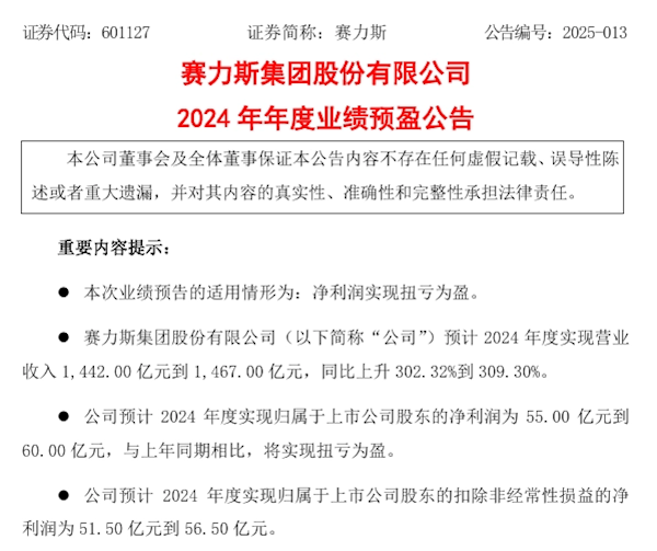 問(wèn)界M9爆賣讓賽力斯贏麻了 2024年扭虧為盈凈利潤(rùn)超55億元