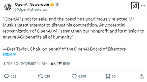一致反對！OpenAI董事會正式拒絕馬斯克收購提議