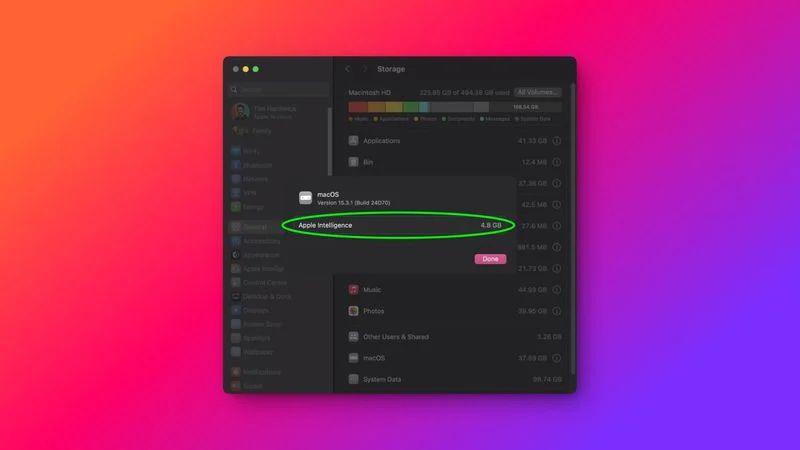 macOS 15.4 Beta 2 隱藏 Apple 智能存儲(chǔ)信息，蘋果稱最多占用 7GB