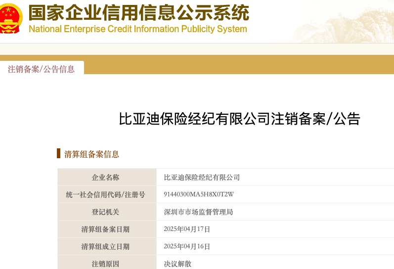 比亞迪保險(xiǎn)經(jīng)紀(jì)公司注銷 相關(guān)人士回應(yīng)：對(duì)保險(xiǎn)業(yè)務(wù)不造成影響